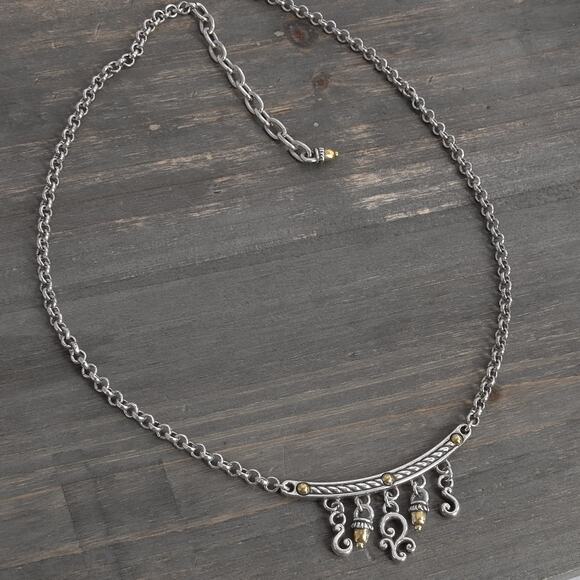 Brighton Bar Necklace Dangle Beads Gold Tone 16-18" Vintage Retired Design - Picture 3 of 9